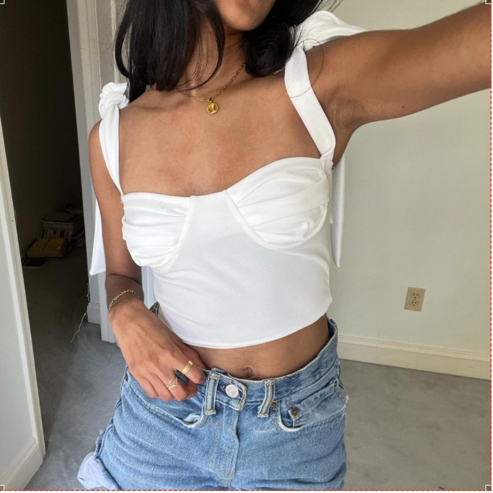 white bustier crop top